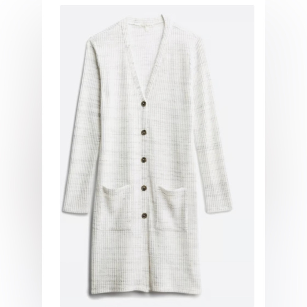 White/Cream Waffle Knit Long Cardigan Nine Britton